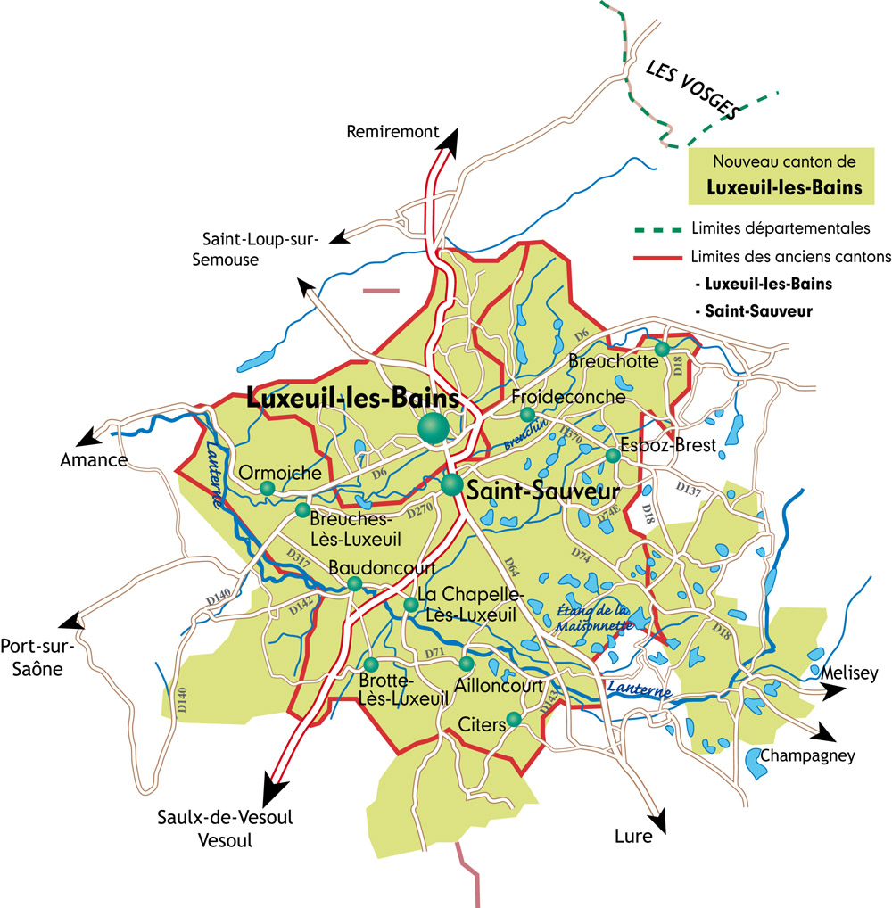 Canton de LuxeuillesBains, La HauteSaône, La route des communes